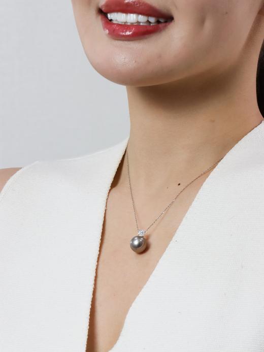 【挚友限定】戴妃-18K金钻石大溪地炫彩铂金灰吊坠12-13mm 商品图0