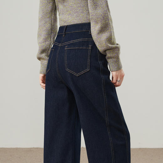 【初春-九分-阔腿裤】逸阳不易褪色车缝分割显瘦保暖拉毛厚牛仔裤8839V 商品图4