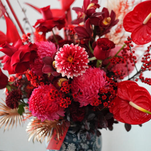 《繁华纳福》红掌牡丹菊富贵鸟大花蕙兰高原红瓶插花 商品图2
