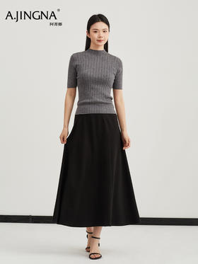【内搭极简风】阿菁娜春季新款通勤万能内搭极简坑风条针织衫半高领中袖设计轻松打造干练高级感F31C301005
