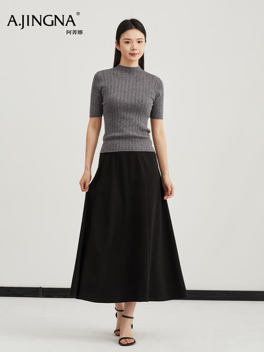 【内搭极简风】阿菁娜春季新款通勤万能内搭极简坑风条针织衫半高领中袖设计轻松打造干练高级感F31C301005 商品图0