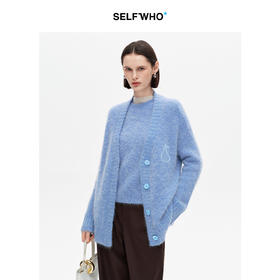 SELFWHO秘鲁羊驼毛混纺梨子织绳刺绣针织衫女2026春新款气质毛衣