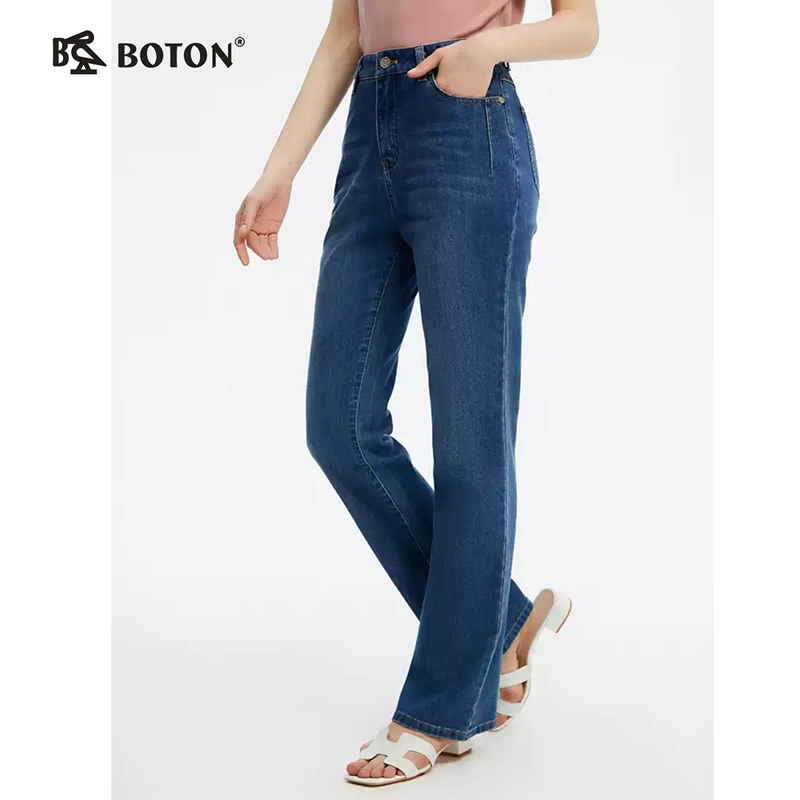 波顿女士春夏季小喇叭薄款高腰显瘦弹力牛仔长裤LE358125