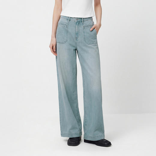 森柔|森马牛仔裤女夏季吸湿排汗凉感汉麻长裤做旧宽松潮酷阔腿裤 商品图2