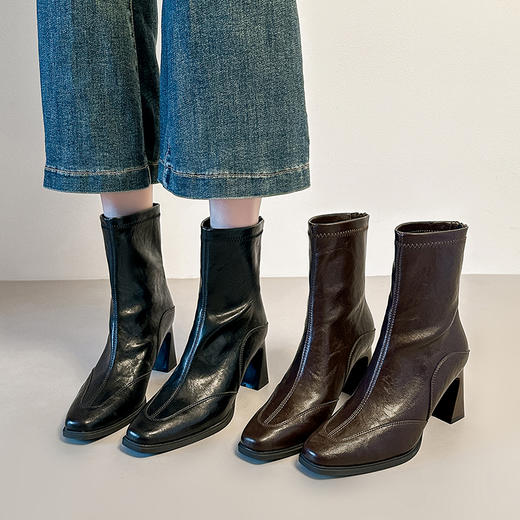 苏茵茵复古方头瘦瘦靴｜柔软好穿，黑咖两色可选，超好搭！【3-5天发货】 商品图2