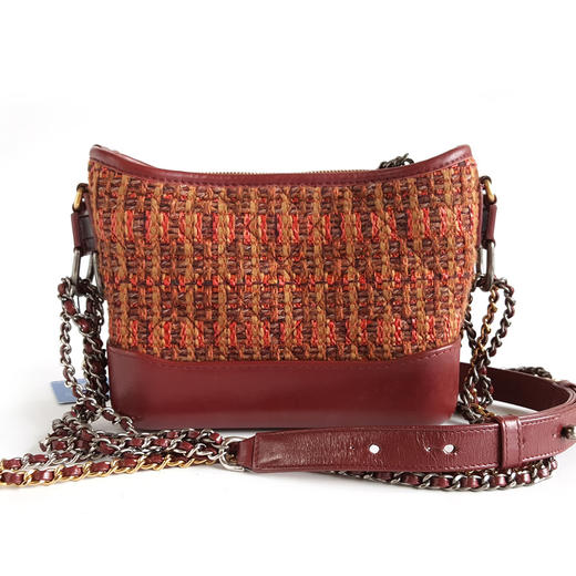 【95新】CHANEL香奈儿Gabrielle系列A91810 Y83702 K0917小号红色毛呢编织流浪包单肩斜挎包女士080226AK15 商品图5