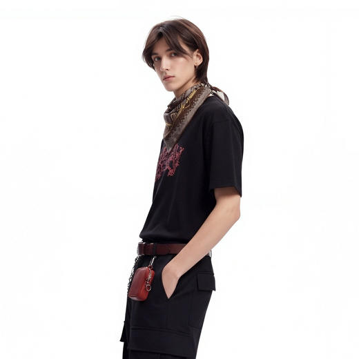 【明星同款】IDEVERRAY春季新品T恤情侣送礼绳结设计感圆领短袖宽松男女同款T 商品图1