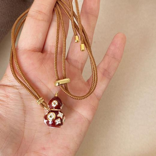 雀说新年新中式酒红福禄花项链滴釉珐琅四叶草葫芦毛衣链复古百搭女ALW145 商品图3