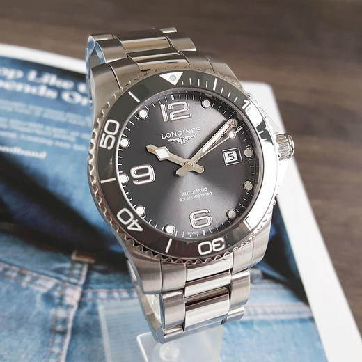 【95新】LONGINES 浪琴L3.781.4.76.6自动机械机芯日期显示41MM（男款）康卡斯系列 精钢/可旋转陶质字圈060226AK28 商品图3