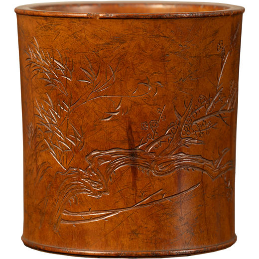 清	黄杨木雕竹梅双清诗文笔筒 商品图5