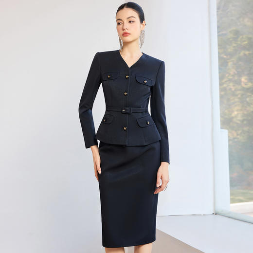 IWY/高级感藏青色西装套裙女收腰显瘦职业装两件套气质职业裙装J26CS272 商品图0
