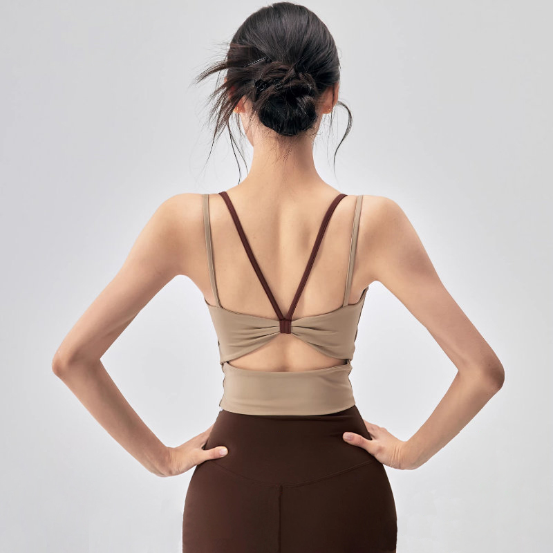 【3~5天发货】跃牌【美度空间】系列 瑜伽美背运动内衣一体式防震拼色瑜伽背心WX62020