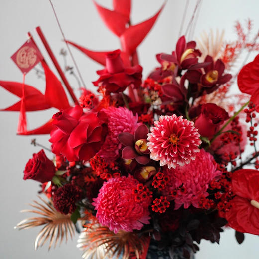《繁华纳福》红掌牡丹菊富贵鸟大花蕙兰高原红瓶插花 商品图4