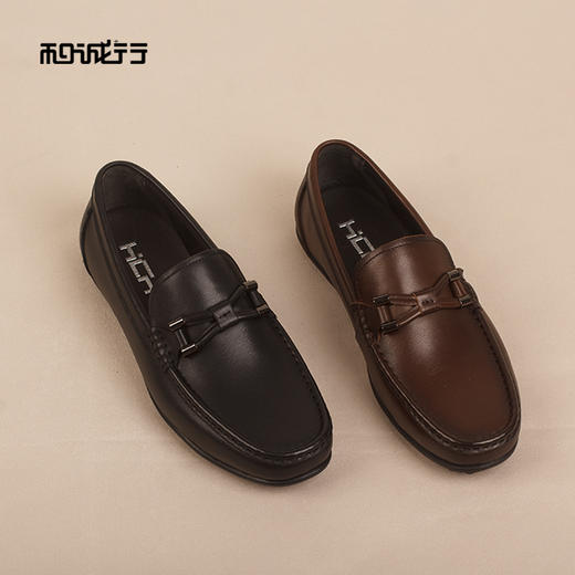 和诚行2026春季新款一脚蹬舒适百搭乐福鞋真皮豆豆鞋男式商务鞋1690045 商品图2