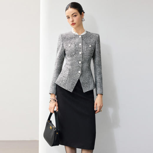 IWY/小香风粗花呢西装外套女职业装套裙轻奢通勤两件套气质正装J26C268+24S658 商品图3