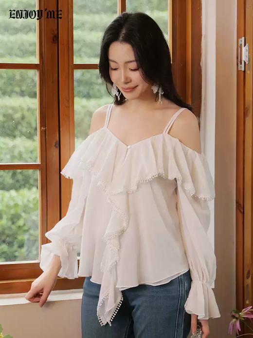 【门店同款】ENJOY春季“柔光芳序”露肩波浪边上衣 169649681 商品图0