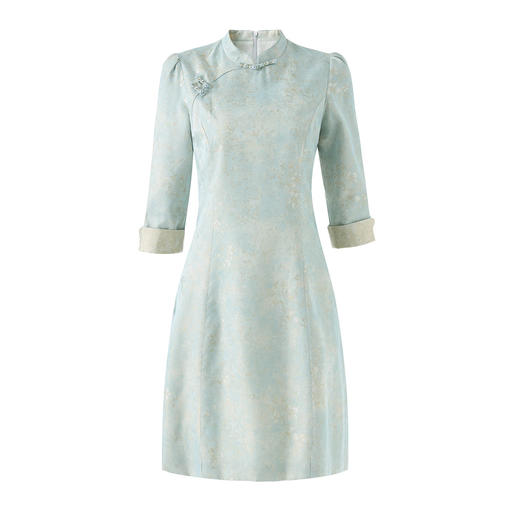 「高货wl」全新升级【铂金会员367/天猫499/差价132】(75023)洛诗琳新中式云锦感连衣裙2026春夏新款提花缎旗袍收腰裙 商品图4