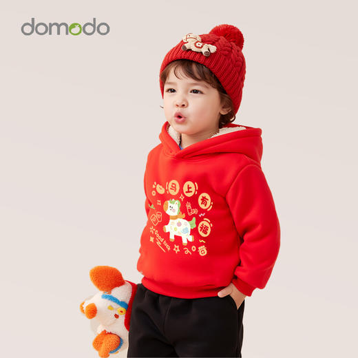 春节不打烊【新年可爱小马款❗️亲肤软糯发热锁暖】男童秋冬季一体绒加绒卫衣中小童新款马年羊羔绒女童拜年服连帽衫。jd 商品图2