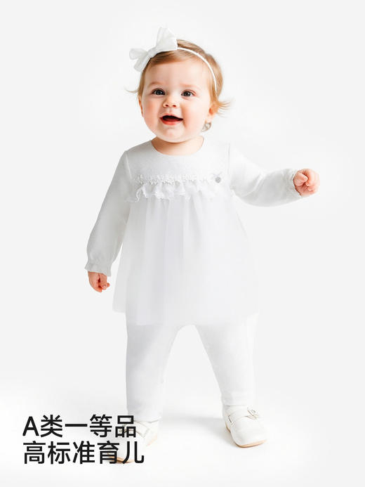 英氏婴儿连体衣新生儿衣服长袖女宝宝纯色外出服哈衣YRHAJ1S008A 商品图4