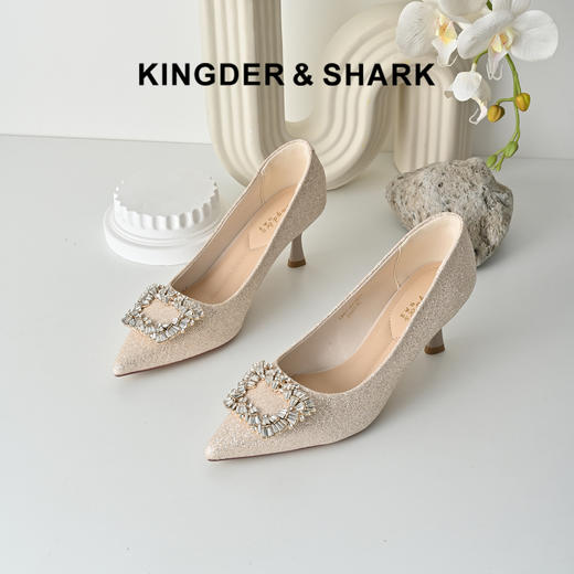 经典鲨2026年春季专柜新品优雅尖头5.5cm高细跟婚鞋高跟鞋女KW87-617031 商品图0