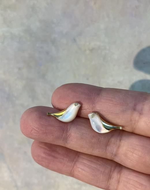 林间小鸟天然贝母耳钉 德国珠宝品牌尾单 银镀金耳钉  非质量问题 不退不换 商品图3