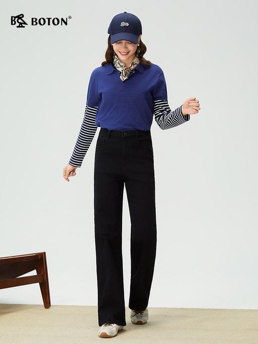 【热毯蓄温】波顿女士宽松高腰直筒弹力窄版阔腿加绒牛仔裤LE388325 商品图2