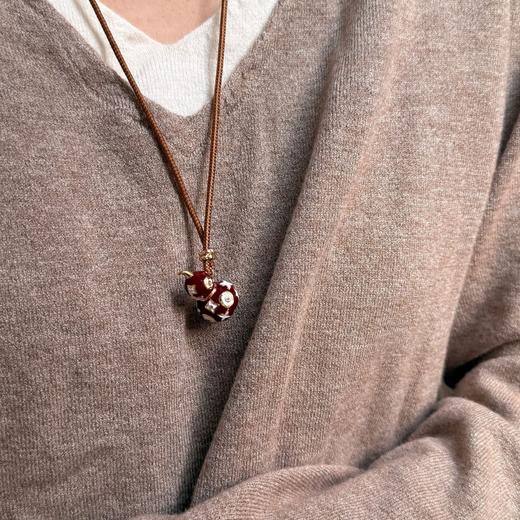 雀说新年新中式酒红福禄花项链滴釉珐琅四叶草葫芦毛衣链复古百搭女ALW145 商品图0