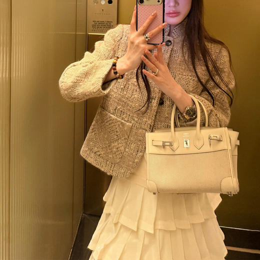 丁摩维特斯冷茶 贵气立领羊毛粗花呢西装外套小香短款显瘦垫肩上衣春ALW24951 商品图1