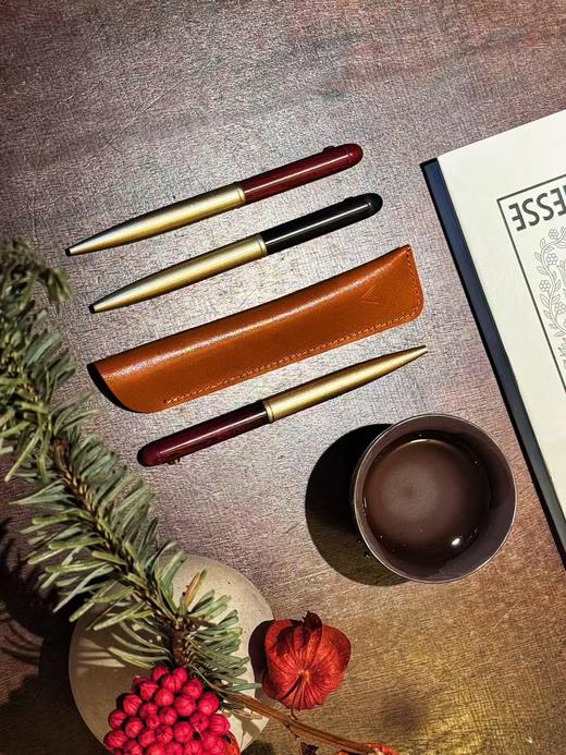 新品【升级版真皮套装】黄铜檀木签字笔 商品图3