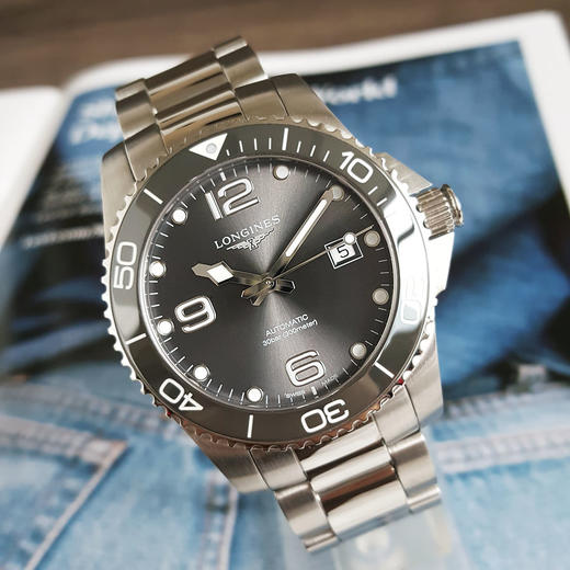 【95新】LONGINES 浪琴L3.781.4.76.6自动机械机芯日期显示41MM（男款）康卡斯系列 精钢/可旋转陶质字圈060226AK28 商品图4