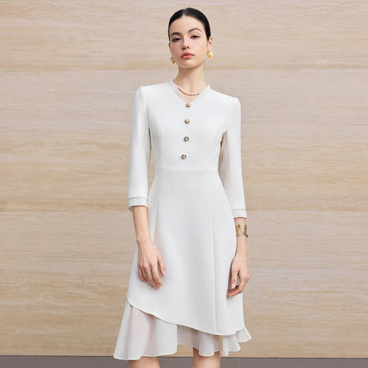 IWY/优雅风白色连衣裙女长袖收腰显瘦通勤裙高级感气质西装裙25Q861 商品图1