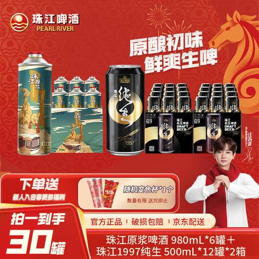 「热销好礼」11°P珠江原浆980ml*6罐+珠江纯生（1997）500ml*12罐*2箱 商品图0
