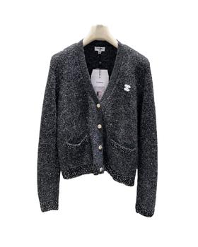 女款银闪V领针织开衫毛衣hu025