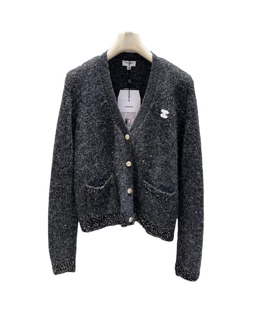 女款银闪V领针织开衫毛衣hu025 商品图0