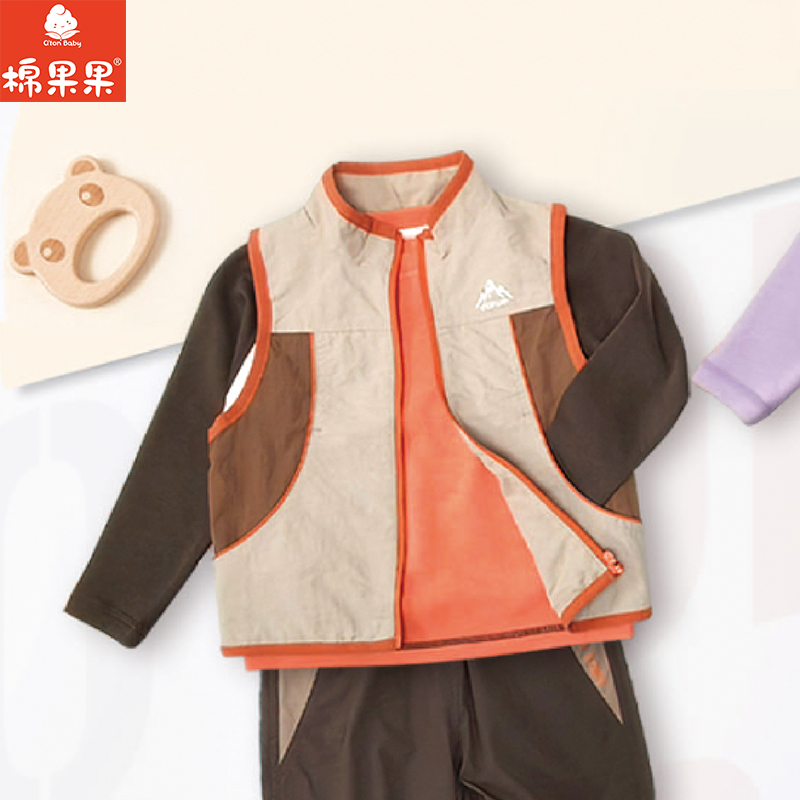 棉果果春季新品男童涤丝纺汗布纯棉内里卡其马夹M112171326148