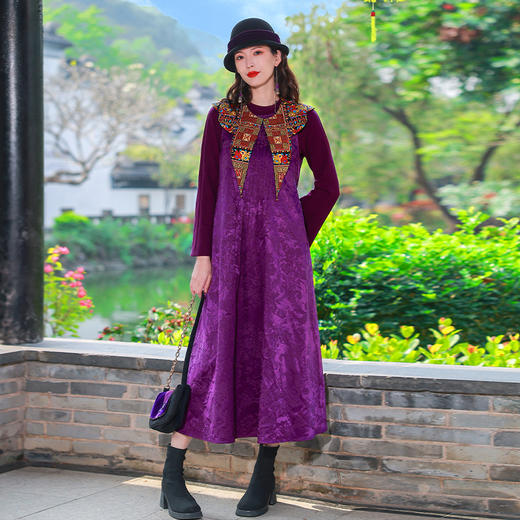 【2026春节款】绣披紫韵云肩连衣裙 | 现货加急发 商品图2