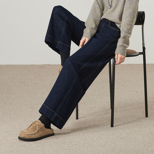 【初春-九分-阔腿裤】逸阳不易褪色车缝分割显瘦保暖拉毛厚牛仔裤8839V 商品图7