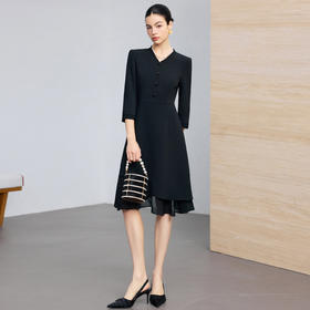 IWY/春季新款黑色连衣裙女收腰显瘦通勤裙高级感职业裙装25Q861