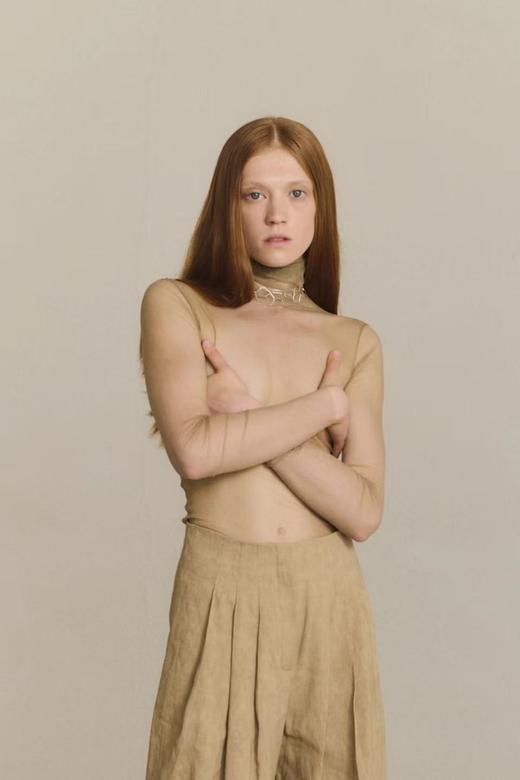 Cortana 26PS 浅鸠灰tulle高领真丝打底衫 商品图0