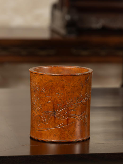 清	黄杨木雕竹梅双清诗文笔筒 商品图2