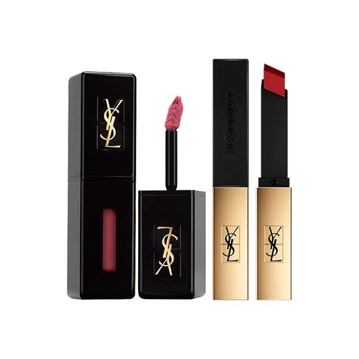 【送礼袋】YSL圣罗兰小金条唇釉套组 黑管玻璃唇釉5.5ml+细管小金条2.2g 一般贸易 商品图1