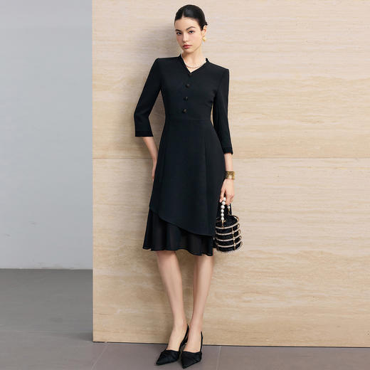 IWY/春季新款黑色连衣裙女收腰显瘦通勤裙高级感职业裙装25Q861 商品图2