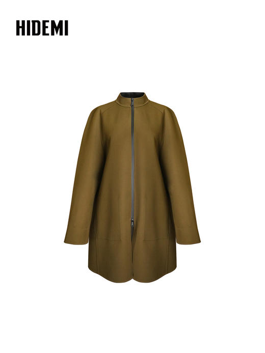 HIDEMI 设计感美丽奴羊毛简约立领双面穿双层复合中长款西装外套 商品图11