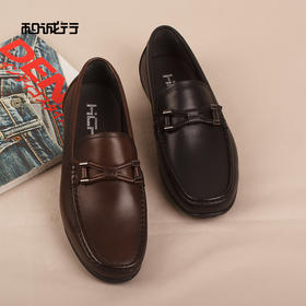 和诚行2026春季新款一脚蹬舒适百搭乐福鞋真皮豆豆鞋男式商务鞋1690045