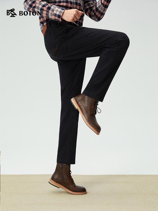 波顿男士秋冬牛仔裤宽松窄版阔腿小直筒抓毛底通勤深色复古百搭休闲长裤ME982325 商品图2