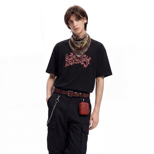 【明星同款】IDEVERRAY春季新品T恤情侣送礼绳结设计感圆领短袖宽松男女同款T 商品图4