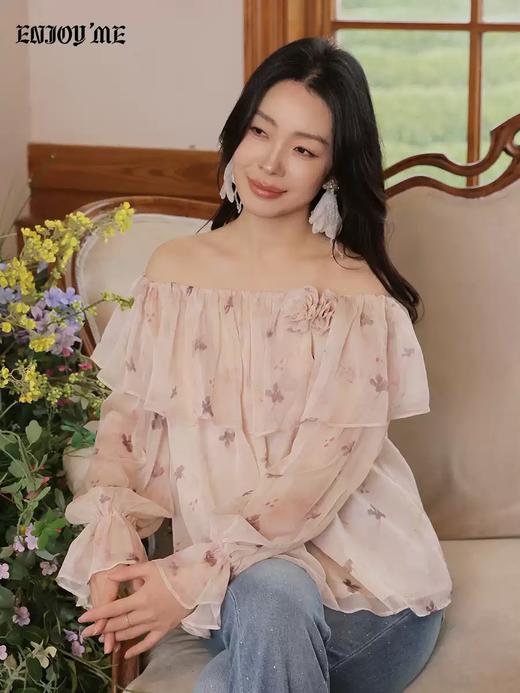 【门店同款】ENJOY春季“柔光芳序”立体花朵一字肩上衣 169602138 商品图2