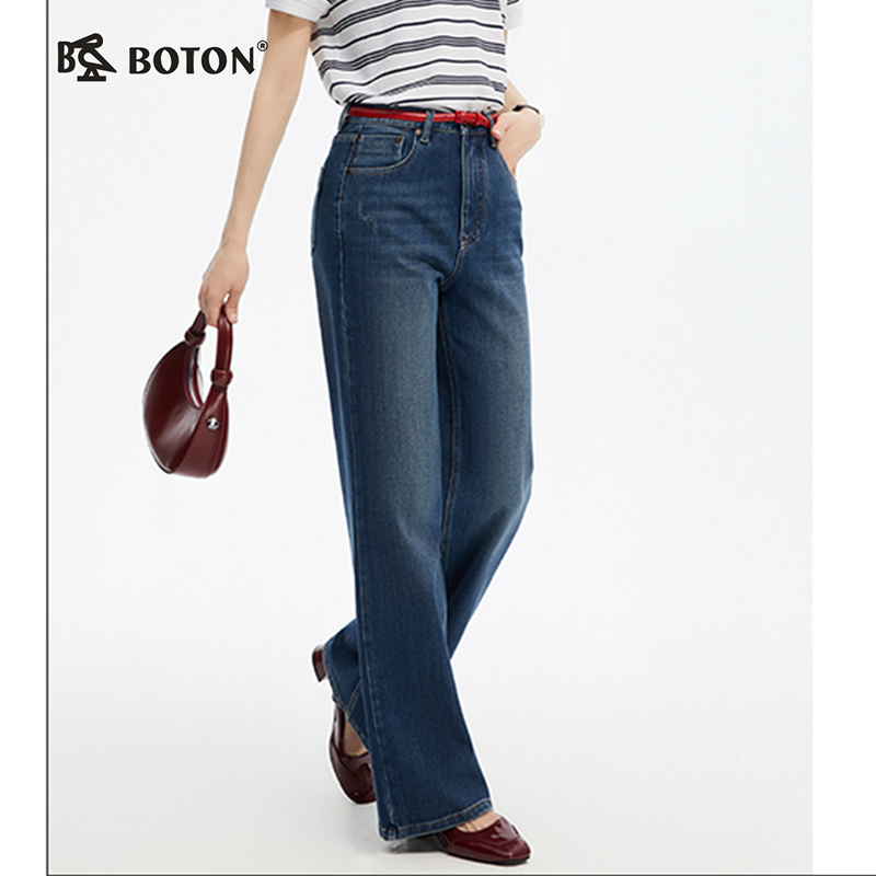 【莱赛尔】波顿春夏季女士美式休闲宽松高腰直筒垂感阔腿牛仔长裤LE362125