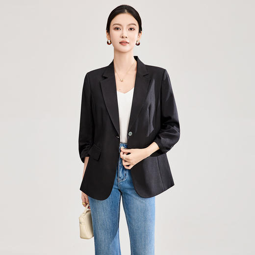 「高货wl」全新升级【铂金会员275/天猫369/差价94】(02846)洛诗琳高智感收腰西装2026春季新款通勤珍珠扣七分袖外套 商品图2