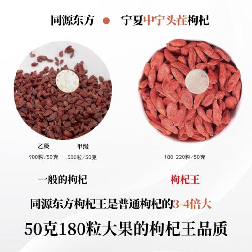 同源东方枸杞子 250克/罐 宁夏中宁头茬枸杞王 高品质大果 无硫不染色 昔日贡品 枸杞多糖和甜菜碱成分高 上浮率高 商品图6
